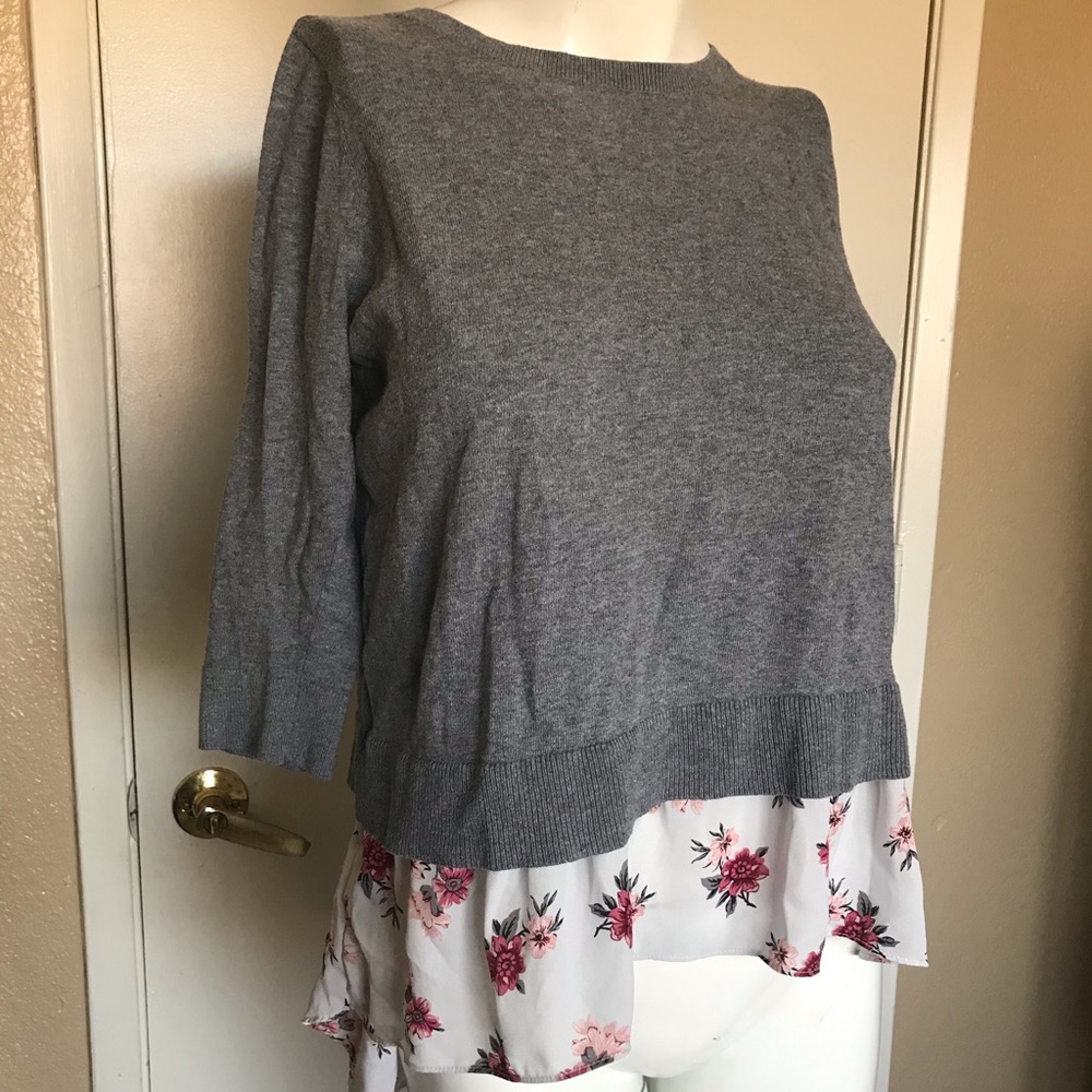 Chiffon Trim Layered Open Back Sweater